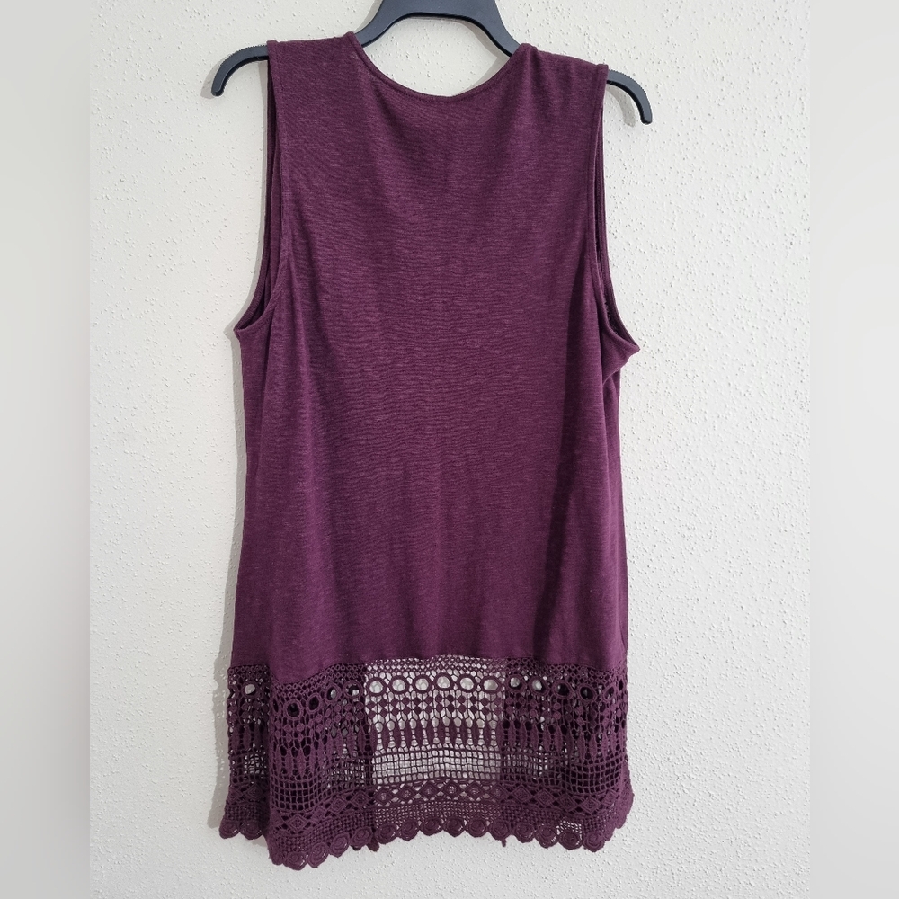 Purple Sleeveless Cardigan with Crochet Hem - Picture 4 of 9
